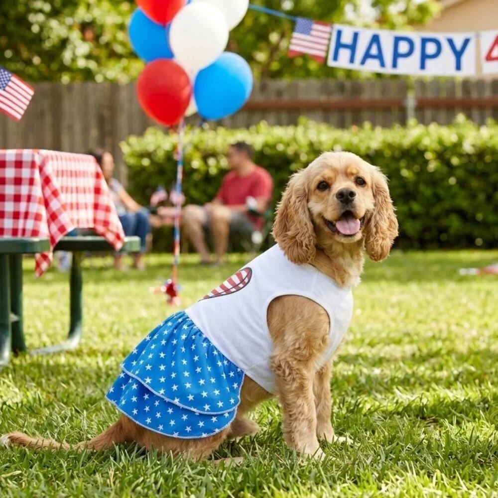 Patriotic Dog Dress - Size XXL - Independence Day Star & Heart Print - NEW